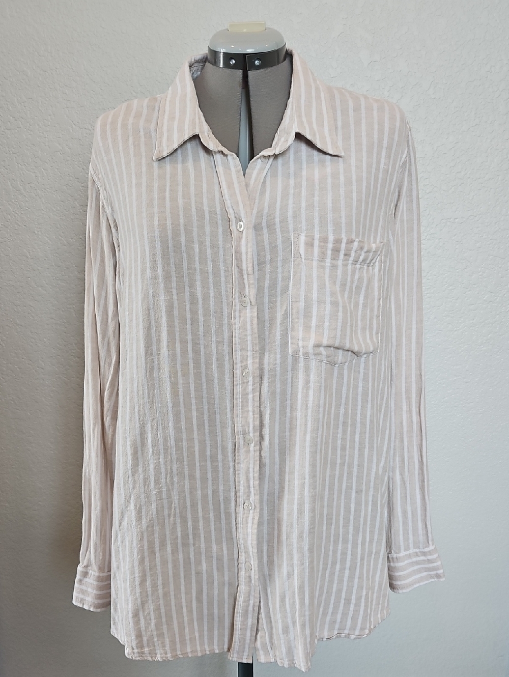GAP Tan & White Striped Button-Down Shirt